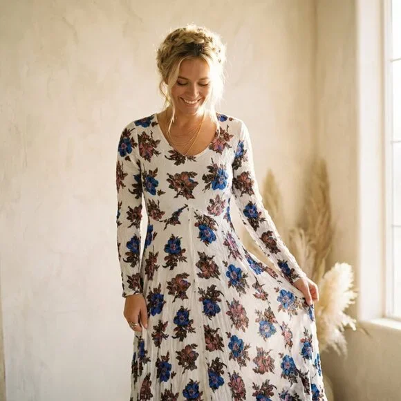 RARE First Kiss Maxi Dress Similar to Free People Floral Midi Dress Small - Picture 3 of 12